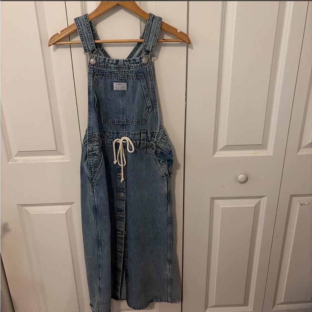 Levi’s Denim Overalls Jumper Dress with Front Pocket - Light Blue